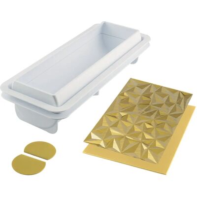 Moule à gâteau Diamond Bûche Silikomart avec tapis texturés Moule à gâteau Diamond Bûche Silikomart avec tapis texturés