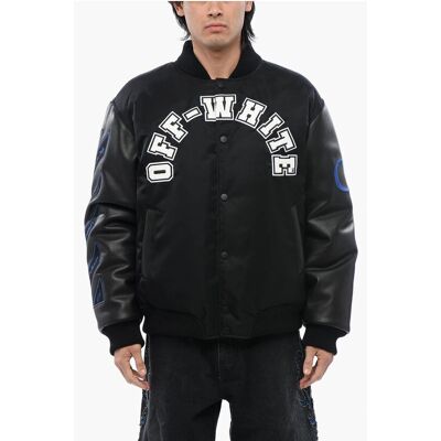 Off-White BASEBALL LEA Giacca Bomber - Casual, Nero, Toppe e Logo Off-White BASEBALL LEA Giacca Bomber - Casual, Nero, Toppe e Logo