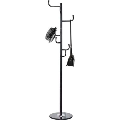 BAKAJI Black Coat Rack - 6 Metal Hooks - Marble Base - 38x38x176cm BAKAJI Black Coat Rack - 6 Metal Hooks - Marble Base - 38x38x176cm