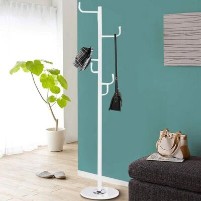 Bakaji White Metal Coat Rack with 6 Hooks - 38x38x176cm Bakaji White Metal Coat Rack with 6 Hooks - 38x38x176cm