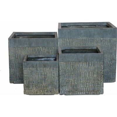 GARDENESS Set di 4 Vasi Quadrati da Giardino - Fibra di Argilla - Grigio Scuro GARDENESS Set di 4 Vasi Quadrati da Giardino - Fibra di Argilla - Grigio Scuro