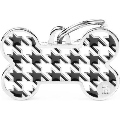 MyFamily - Medaglietta per Cani Personalizzabile - Osso Style Pied de Poule Nero - L - Dog Tag MyFamily - Medaglietta per Cani Personalizzabile - Osso Style Pied de Poule Nero - L - Dog Tag