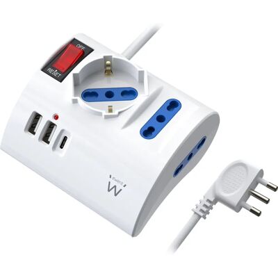 Ewent EW3868 Multiprise - 3 Prises, 2 USB-A, 1 USB-C, Blanc Ewent EW3868 Multiprise - 3 Prises, 2 USB-A, 1 USB-C, Blanc