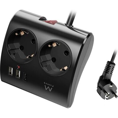 Regleta Ewent EW3871 - 3 Tomas, 2 USB, 1.5m Cable Regleta Ewent EW3871 - 3 Tomas, 2 USB, 1.5m Cable