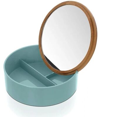 INBAGNO - Round turquoise bamboo makeup organizer - Turchese - Bamboo con specchio - Porta trucchi INBAGNO - Round turquoise bamboo makeup organizer - Turchese - Bamboo con specchio - Porta trucchi