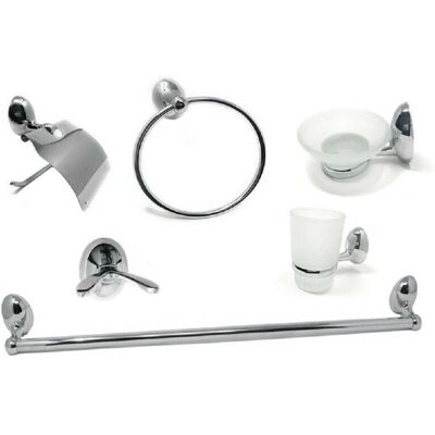 Set bagno Traesio in cromo e vetro satinato - 6 pezzi Set bagno Traesio in cromo e vetro satinato - 6 pezzi