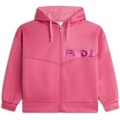Freddy - Junior 14 Rosa - Logo Glitter - Felpa con cappuccio e zip Freddy - Junior 14 Rosa - Logo Glitter - Felpa con cappuccio e zip