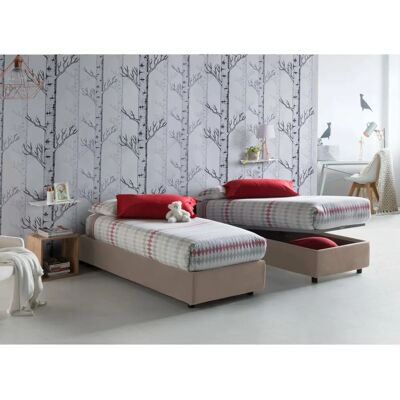 Letto Singolo DMORA con Spazio di Stoccaggio - Fodera in Tessuto Letto Singolo DMORA con Spazio di Stoccaggio - Fodera in Tessuto