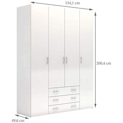 DMORA Armadio - 154x200x49cm - Quattro Ante, Tre Cassetti DMORA Armadio - 154x200x49cm - Quattro Ante, Tre Cassetti