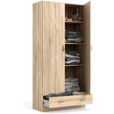 Armoire Dmora 2 Portes 1 Tiroir - Beige 79.4x170.4x35.7 cm - Publicité Armoire Dmora 2 Portes 1 Tiroir - Beige 79.4x170.4x35.7 cm - Publicité