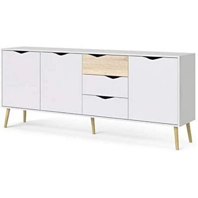 Credenza DMORA - Bianco e Rovere - 3 Ante 3 Cassetti - 195cm Credenza DMORA - Bianco e Rovere - 3 Ante 3 Cassetti - 195cm