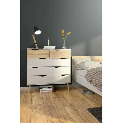 DMORA Comò - Bianco e rovere - 5 cassetti - 98x100x39cm DMORA Comò - Bianco e rovere - 5 cassetti - 98x100x39cm