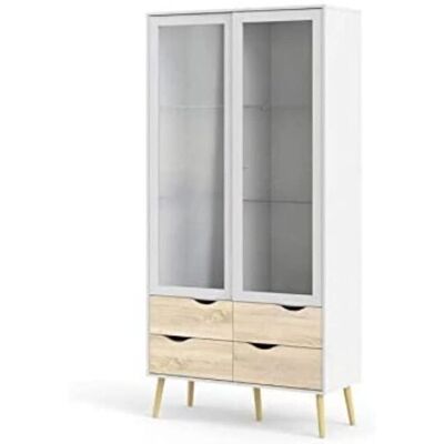 Vitrina con puertas de cristal blanco y roble - DMORA Vitrina con puertas de cristal blanco y roble - DMORA