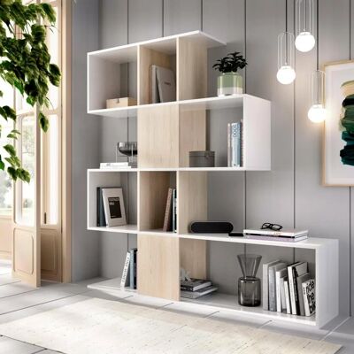 Libreria a parete con più scomparti bianco e rovere - Mobili Libreria a parete con più scomparti bianco e rovere - Mobili