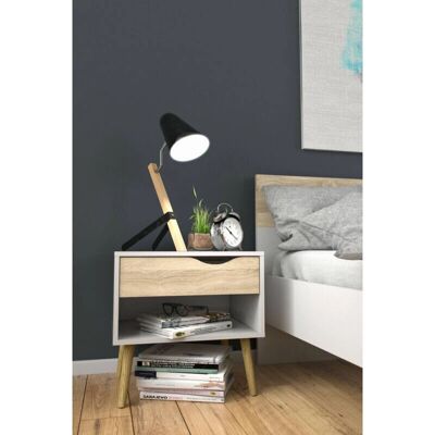 Dmora Comodino - Bianco e rovere, 50x39x49cm - Comodino Dmora Comodino - Bianco e rovere, 50x39x49cm - Comodino