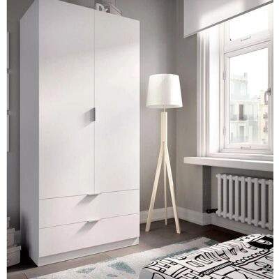 DMORA Burbank Armario - Ahorro de espacio, Blanco, con barra y cajones DMORA Burbank Armario - Ahorro de espacio, Blanco, con barra y cajones