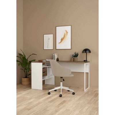 DMORA Escritorio de esquina Blanco Roble - Muebles de oficina en forma de L DMORA Escritorio de esquina Blanco Roble - Muebles de oficina en forma de L