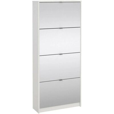 Zapatero Blanco DMORA - Puertas con Espejo, Doble Profundidad, Ahorro de Espacio Zapatero Blanco DMORA - Puertas con Espejo, Doble Profundidad, Ahorro de Espacio
