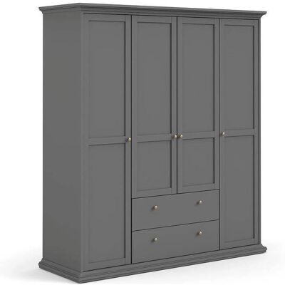 DMORA Armario Gris - 4 Puertas, 2 Cajones, Estilo Clásico DMORA Armario Gris - 4 Puertas, 2 Cajones, Estilo Clásico