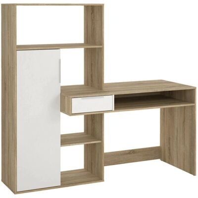 DMORA Escritorio multifunción blanco y roble - 162x155x60cm DMORA Escritorio multifunción blanco y roble - 162x155x60cm