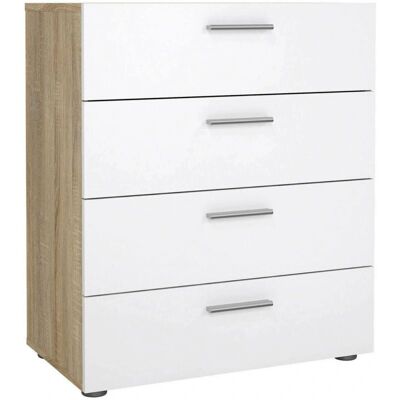 Cómoda Dmora Blanco y Roble de 4 Cajones - Muebles modernos Cómoda Dmora Blanco y Roble de 4 Cajones - Muebles modernos