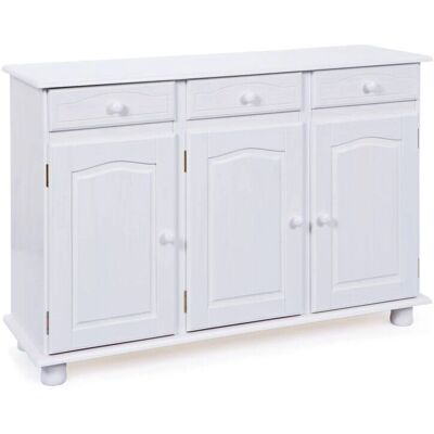 Buffet de pino macizo Dmora - 3 puertas 3 cajones - Blanco - 130x43x87h cm Buffet de pino macizo Dmora - 3 puertas 3 cajones - Blanco - 130x43x87h cm
