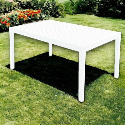 Tavolo da giardino bianco DMORA - Rettangolare, effetto rattan, 150x90cm Tavolo da giardino bianco DMORA - Rettangolare, effetto rattan, 150x90cm