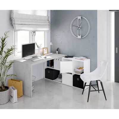 Escritorio Vallejo de Dmora - Mesa moderna reversible multifunción con estantes Escritorio Vallejo de Dmora - Mesa moderna reversible multifunción con estantes
