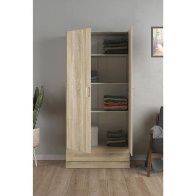 Armario DMORA - Dos puertas con cajón - Laminado - 79x35x171cm Armario DMORA - Dos puertas con cajón - Laminado - 79x35x171cm