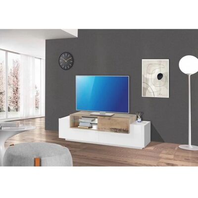 Mueble de TV Dmora - Hecho en Italia, 3 puertas, 160x45h51cm - Blanco y Arce Mueble de TV Dmora - Hecho en Italia, 3 puertas, 160x45h51cm - Blanco y Arce