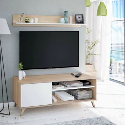 Meuble TV Moderne Dmora avec Porte - 135x40h50 cm - Publicité Meuble TV Moderne Dmora avec Porte - 135x40h50 cm - Publicité