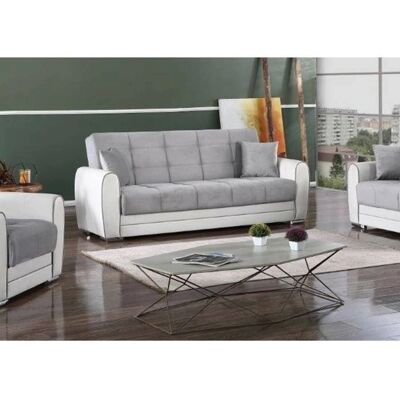 DMORA Luis Grau Schlafsofa mit Stauraum - Stoff & Kunstleder DMORA Luis Grau Schlafsofa mit Stauraum - Stoff & Kunstleder