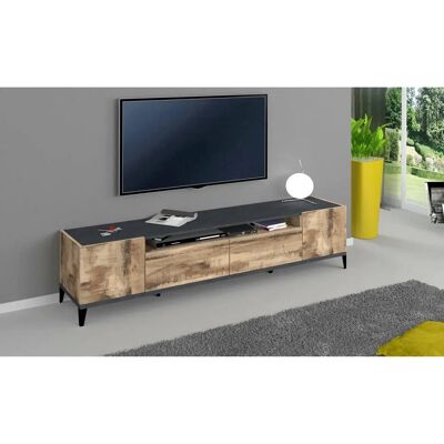 Mueble de TV DMORA Raffaele - Pizarra y Arce - 200x40h47 cm Mueble de TV DMORA Raffaele - Pizarra y Arce - 200x40h47 cm