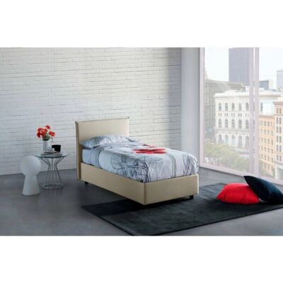 Cama de almacenamiento beige DMORA - Cama italiana con apertura frontal Cama de almacenamiento beige DMORA - Cama italiana con apertura frontal