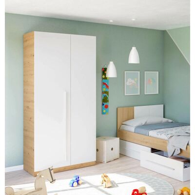DMORA Abilene Armario - Armario de dormitorio con 2 puertas - Blanco y Roble DMORA Abilene Armario - Armario de dormitorio con 2 puertas - Blanco y Roble