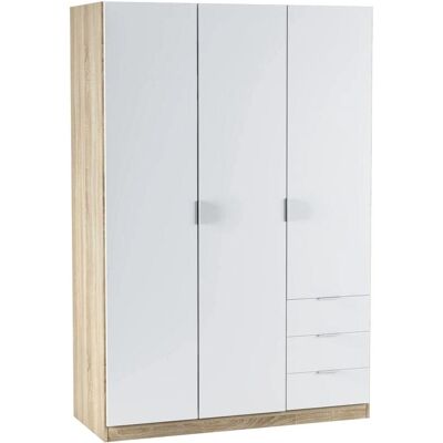 DMORA Kleiderschrank - 3-türen, 3-schubladen, Weiß & Eiche DMORA Kleiderschrank - 3-türen, 3-schubladen, Weiß & Eiche