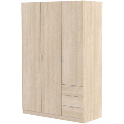 DMORA Kleiderschrank - 3 Türen, 3 Schubladen, 121x52x180 cm - Buche DMORA Kleiderschrank - 3 Türen, 3 Schubladen, 121x52x180 cm - Buche