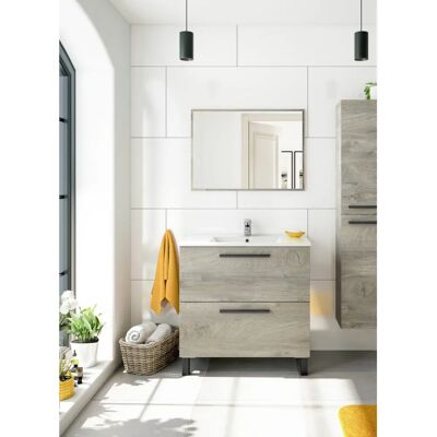 Gabinete de baño Yonkers DMORA - 2 cajones - Con espejo - 80x45cm - Roble Gabinete de baño Yonkers DMORA - 2 cajones - Con espejo - 80x45cm - Roble