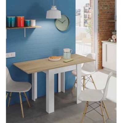 Mesa Extensible DMORA - Mesa de comedor plegable - Blanco y Roble Mesa Extensible DMORA - Mesa de comedor plegable - Blanco y Roble
