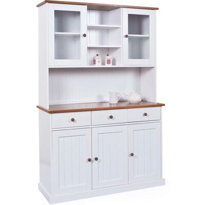 DMORA Aparador de Pino Blanco con Detalles en Nogal - Credenza DMORA Aparador de Pino Blanco con Detalles en Nogal - Credenza