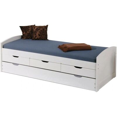 DMORA Cama individual blanca con cama nido y 3 cajones - Cama DMORA Cama individual blanca con cama nido y 3 cajones - Cama
