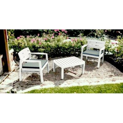 Conjunto de Muebles de Jardín Dmora - Blanco - Bancada, Sillas y Mesa Conjunto de Muebles de Jardín Dmora - Blanco - Bancada, Sillas y Mesa