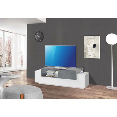 Dmora Dlodrin TV-Möbel - Weiß Glanz und Zementgrau - 160x45x51cm Dmora Dlodrin TV-Möbel - Weiß Glanz und Zementgrau - 160x45x51cm