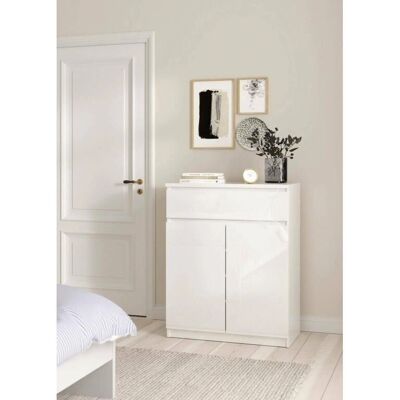 DMORA Credenza blanca brillante - 80x100x41 - Mueble de almacenaje DMORA Credenza blanca brillante - 80x100x41 - Mueble de almacenaje