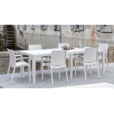 Table de Jardin DMORA 150x90cm Blanc - Extensible, Effet Rotin - Publicité Table de Jardin DMORA 150x90cm Blanc - Extensible, Effet Rotin - Publicité