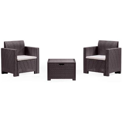 Conjunto de exterior Dmora - Marrón, 2 plazas, resistente a UV Conjunto de exterior Dmora - Marrón, 2 plazas, resistente a UV