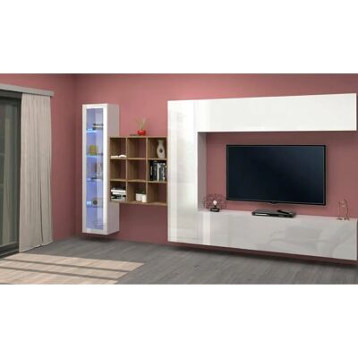 Dmora Dcapann Pared Equipada - Mueble TV 4 puertas, Salón multifuncional, luz LED, 350x30x180cm Dmora Dcapann Pared Equipada - Mueble TV 4 puertas, Salón multifuncional, luz LED, 350x30x180cm