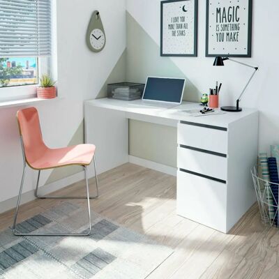 DMORA Escritorio Reedsport - Mesa de Oficina Reversible con 3 Cajones - 138x60h74 cm DMORA Escritorio Reedsport - Mesa de Oficina Reversible con 3 Cajones - 138x60h74 cm