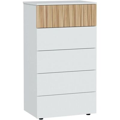 DMORA Dorig Kommode - 5 Schubladen Modern Weiß & Eiche DMORA Dorig Kommode - 5 Schubladen Modern Weiß & Eiche