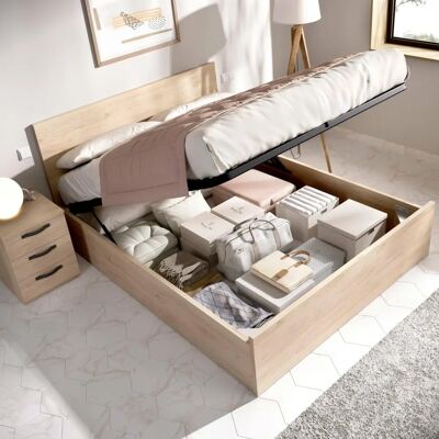 DMORA Bett mit Stauraum und Kopfteil - Modernes Doppelbett DMORA Bett mit Stauraum und Kopfteil - Modernes Doppelbett